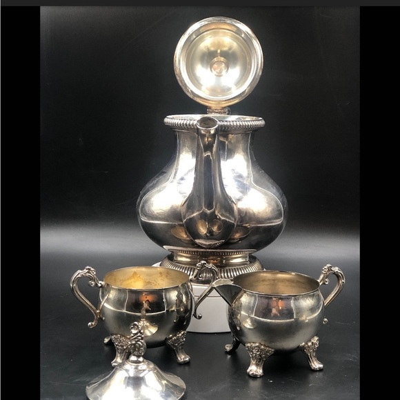 Silverplated EP Brass Teapot With Cream and Sugar.  BW. Silverplated Brass. - Picture 5 of 9